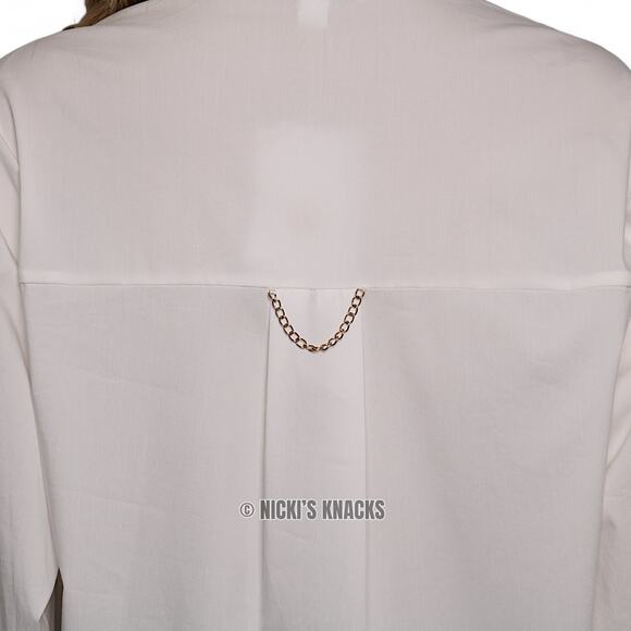 Magaschoni White Oversized Gold Button Shirt Blouse Relaxed Fit Cotton XS NWT - Picture 7 of 12